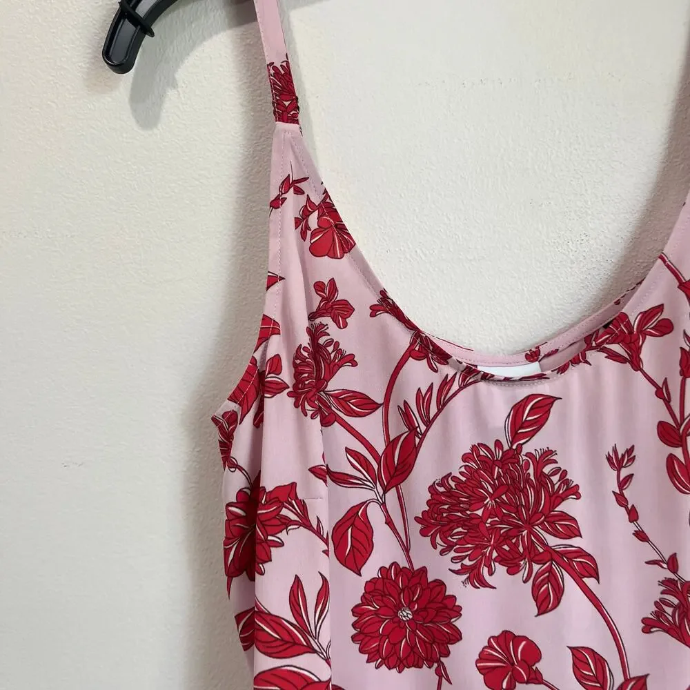 Cabi Pink Red Floral‎ Tank Top Sleeveless Peplum Style #5533 Size S